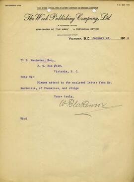 Memo from W. Blakemore (President of the Over-Seas Club) written to D. B. MacLaren