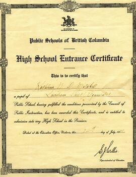 High School Entrance Certificate 1928