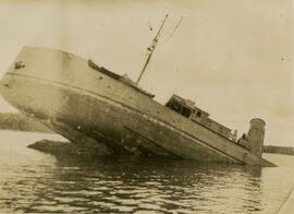 HMCS Thiepval on uncharted rocks in Barklay Sound, Feb. 17, 1943
