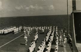 Sunday service onboard HMS Puncher Aircraft Carrier