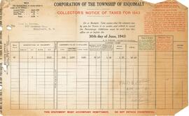 Township of Esquimalt Collector's Notice of taxes of 1943 for John L. Bowden