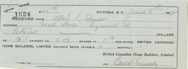 Receipt from British Canadian Home Builders Ltd. made out to Albert Spencer