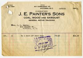 Invoice from J. E. Painter's Sons for Mrs. J. L. Bowden